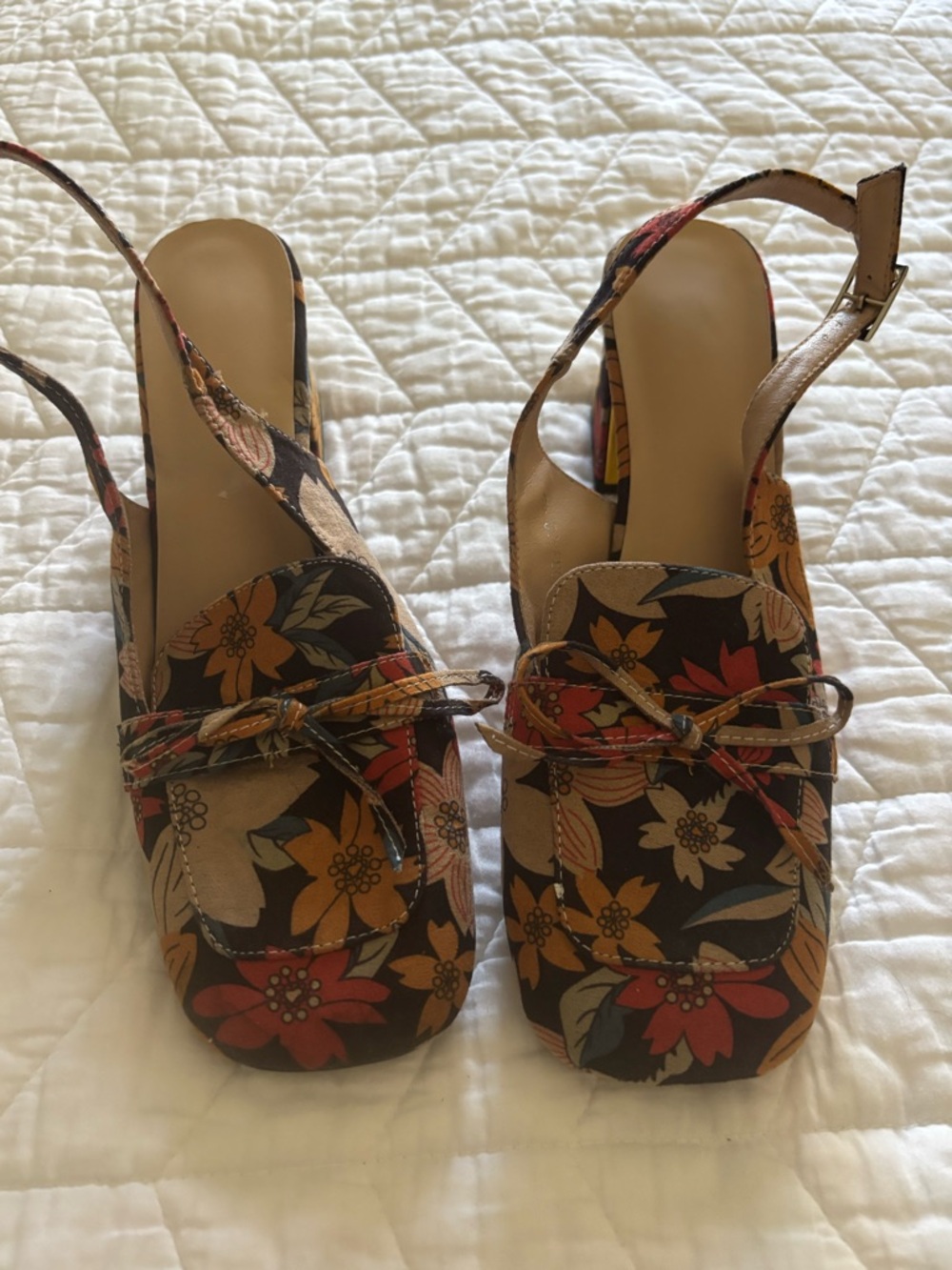 Floral Slingback Women’s Shoes - Brown Multi